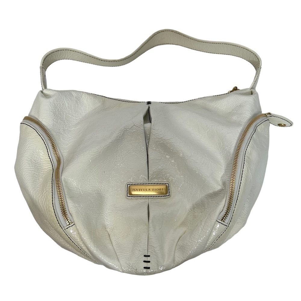 Isabella Fiore White Patent Leather Hobo Bag